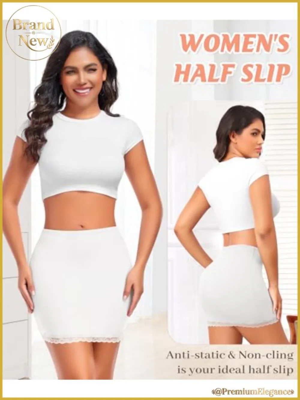 Half Slip Women Under Dress Non Cling Lace Trim Above Knee Underskirt